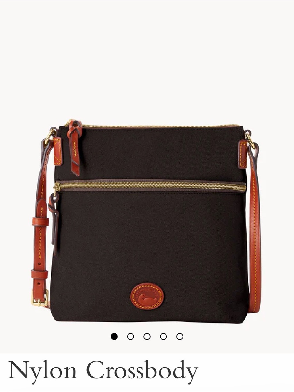 Dooney & Bourke Black Nylon Crossbody with Tan Leather Trim. $285 MSRP